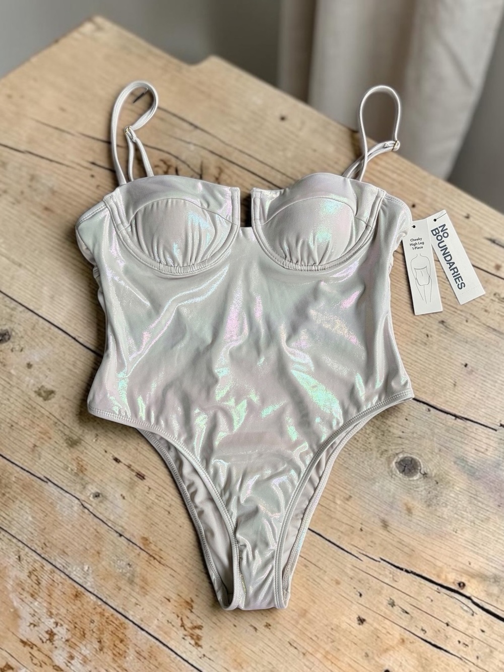 No Boundaries Iridescent White Pearl Pinkish hue One-Piece Swimsuit